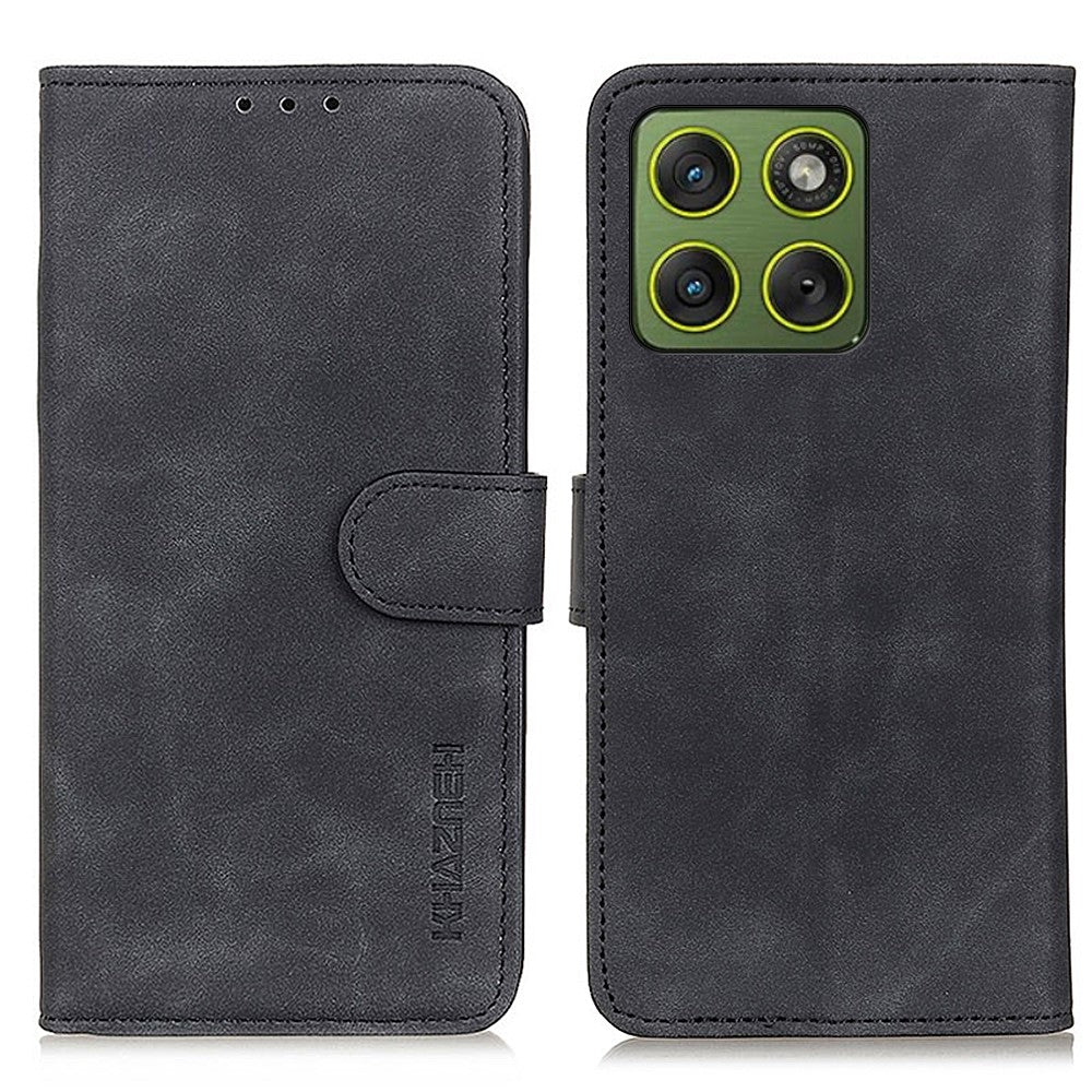 KHAZNEH For Motorola Edge 70 5G Case PU Leather Retro Texture Phone Cover - Black
