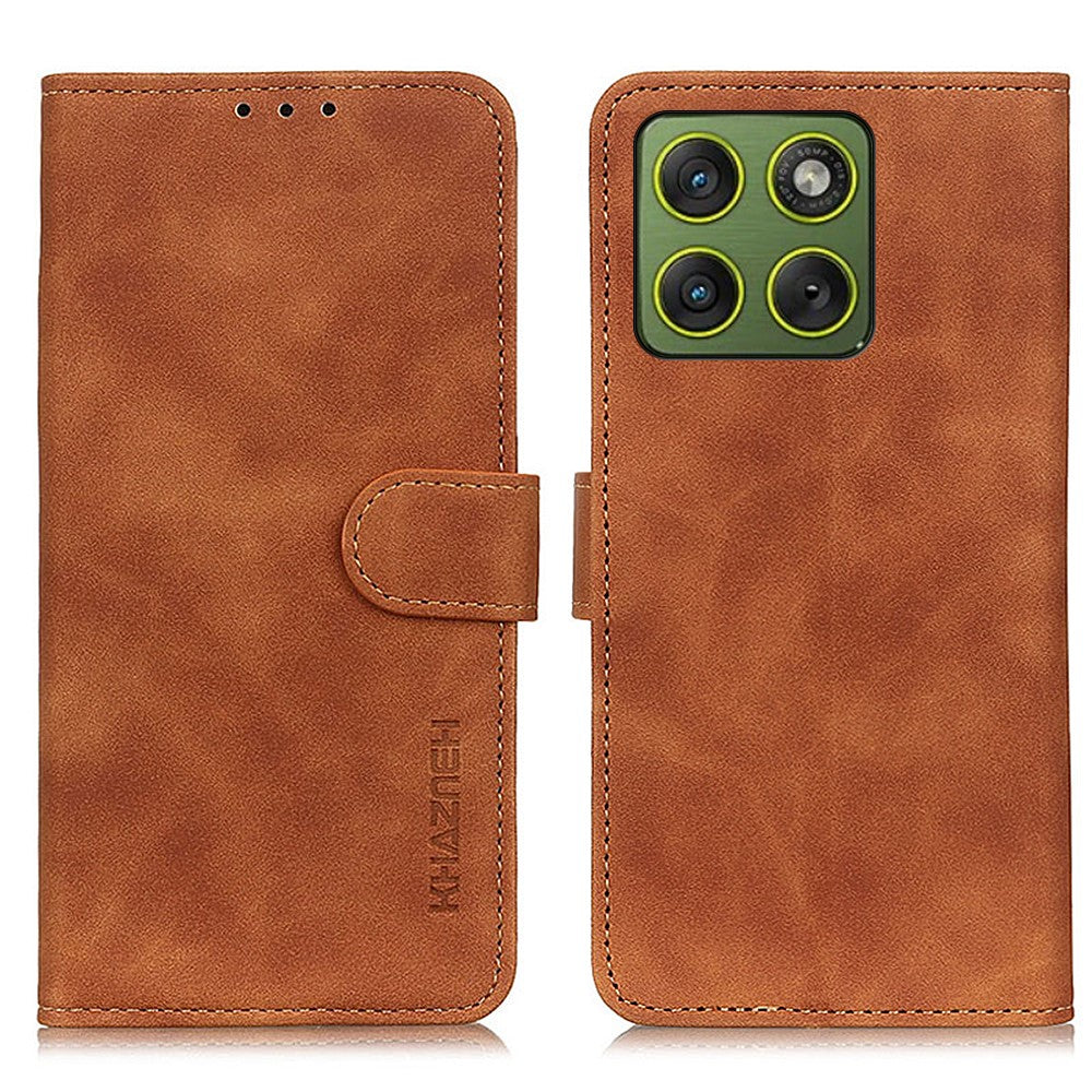 KHAZNEH For Motorola Edge 70 5G Case PU Leather Retro Texture Phone Cover - Brown