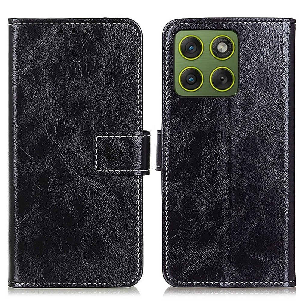For Motorola Edge 70 5G Case Wallet Leather Phone Cover Crazy Horse Texture - Black