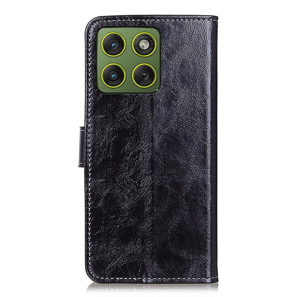 For Motorola Edge 70 5G Case Wallet Leather Phone Cover Crazy Horse Texture - Black