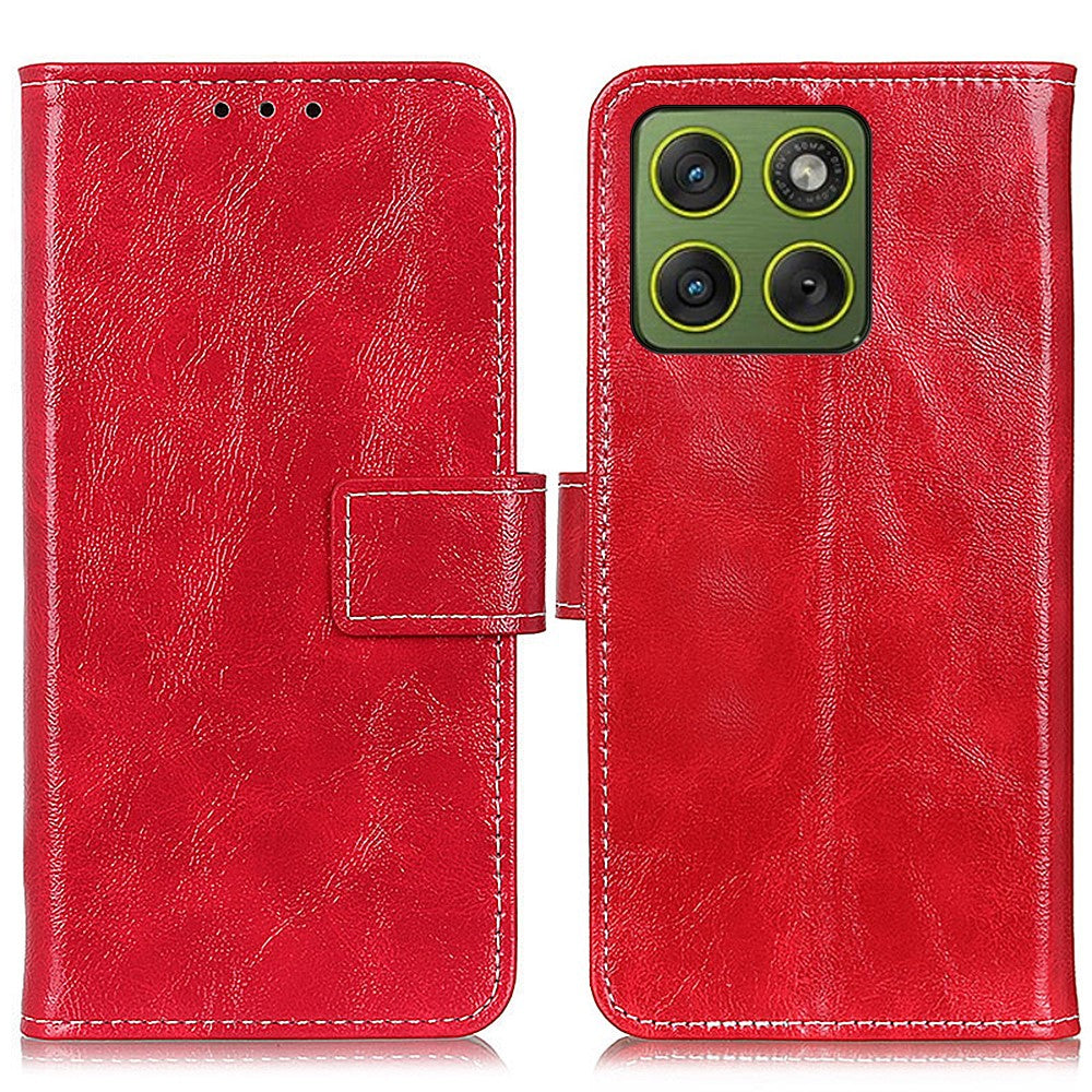 For Motorola Edge 70 5G Case Wallet Leather Phone Cover Crazy Horse Texture - Red