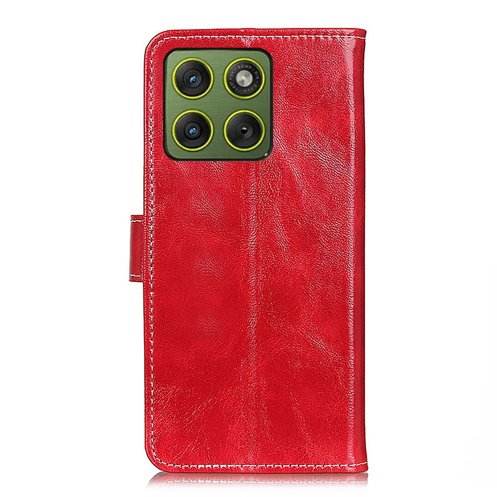 For Motorola Edge 70 5G Case Wallet Leather Phone Cover Crazy Horse Texture - Red