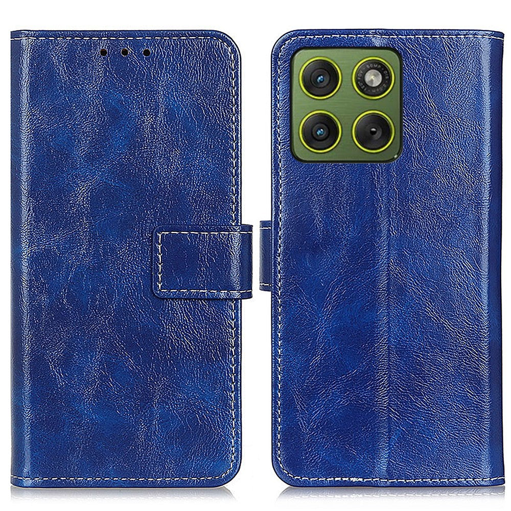 For Motorola Edge 70 5G Case Wallet Leather Phone Cover Crazy Horse Texture - Blue