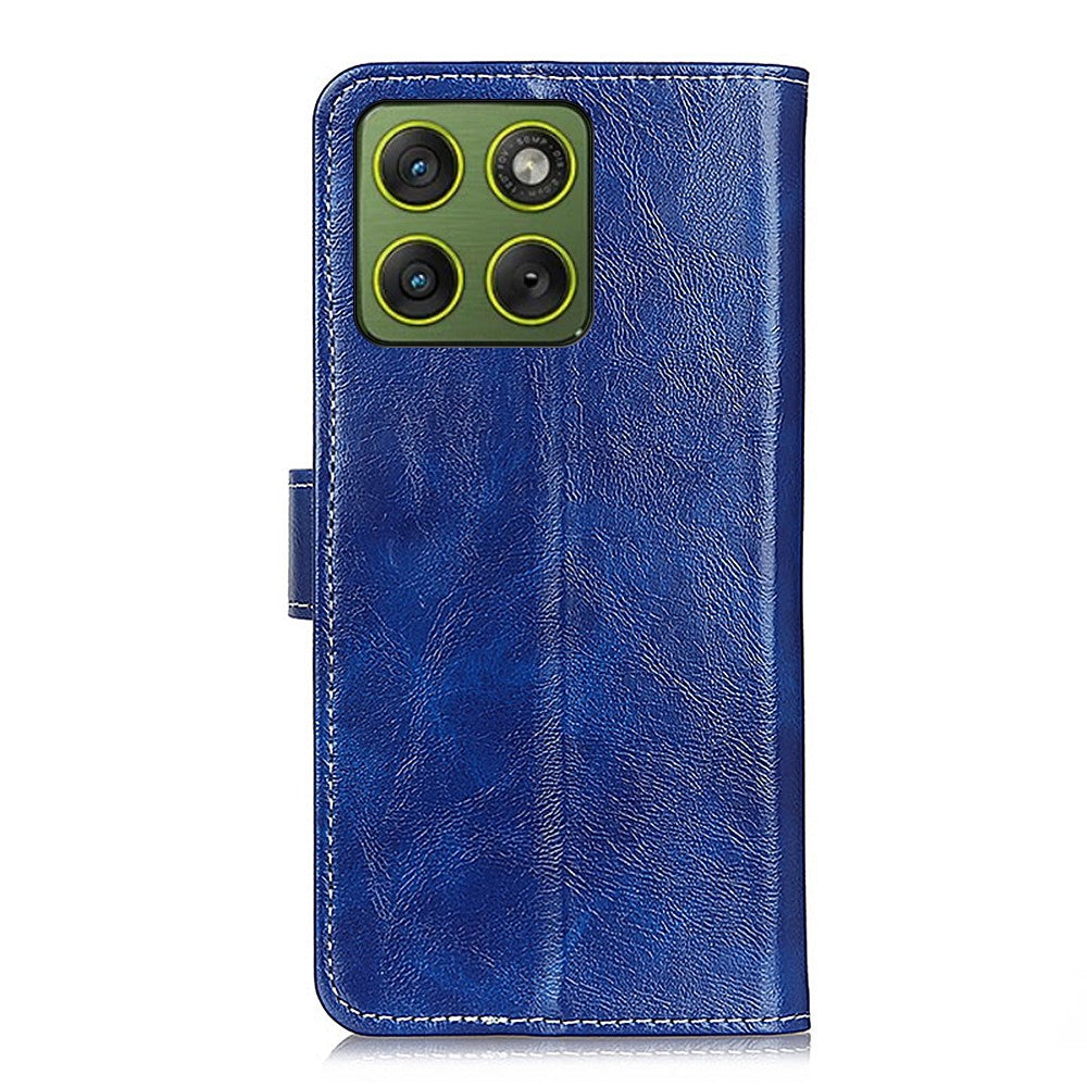 For Motorola Edge 70 5G Case Wallet Leather Phone Cover Crazy Horse Texture - Blue