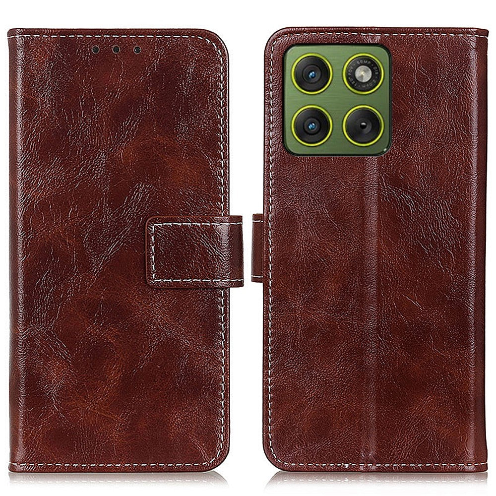For Motorola Edge 70 5G Case Wallet Leather Phone Cover Crazy Horse Texture - Brown