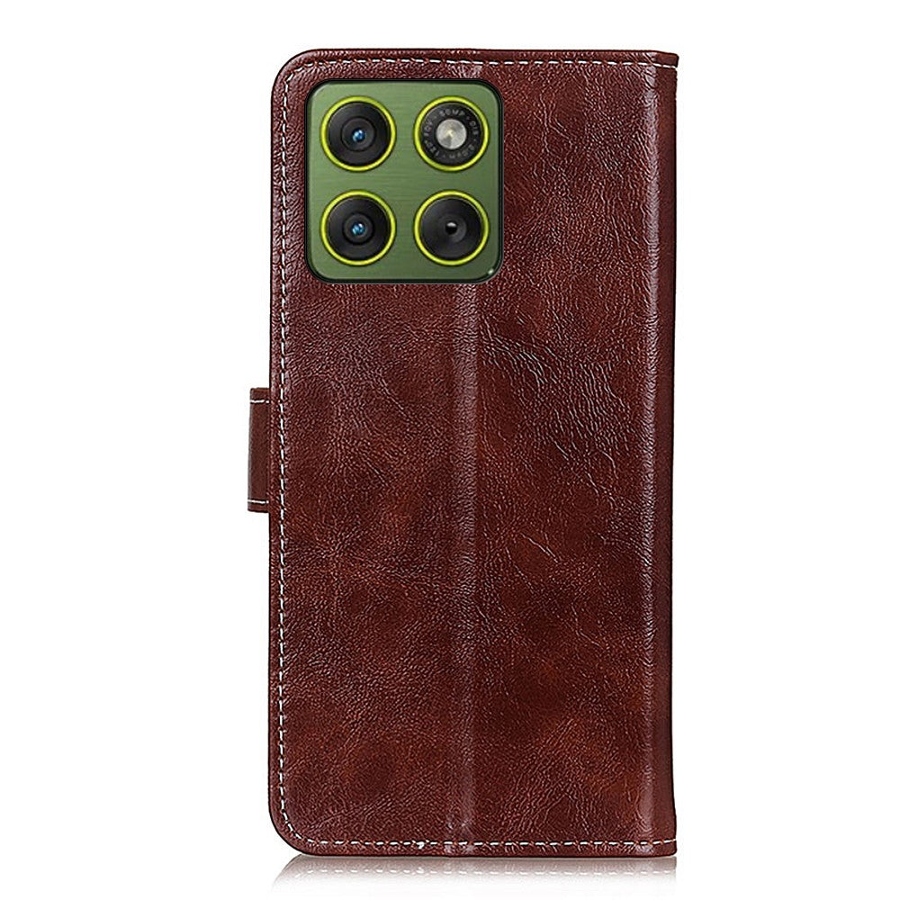 For Motorola Edge 70 5G Case Wallet Leather Phone Cover Crazy Horse Texture - Brown
