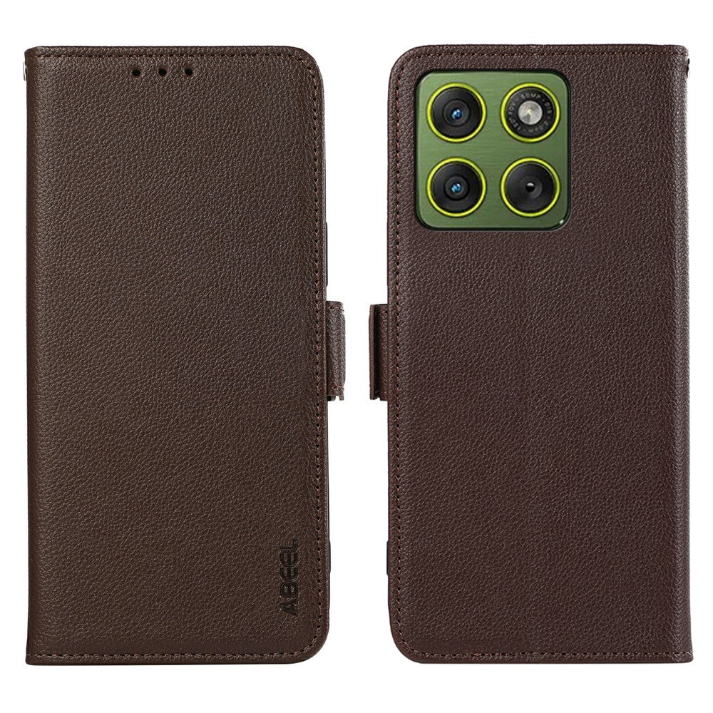 ABEEL For Motorola Edge 70 5G Case Litchi Texture Leather RFID Blocking Phone Cover - Brown