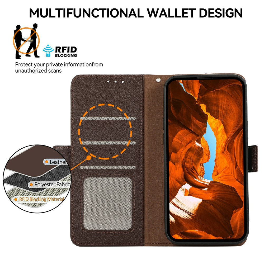 ABEEL For Motorola Edge 70 5G Case Litchi Texture Leather RFID Blocking Phone Cover - Brown