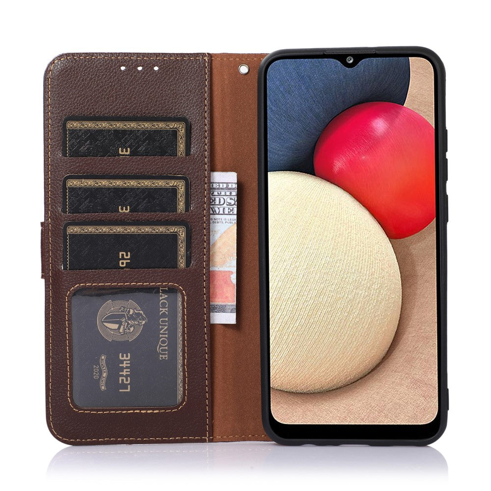 KHAZNEH For Motorola Edge 70 5G Case RFID Blocking Wallet Litchi Texture PU Leather Phone Cover with Strap - Brown