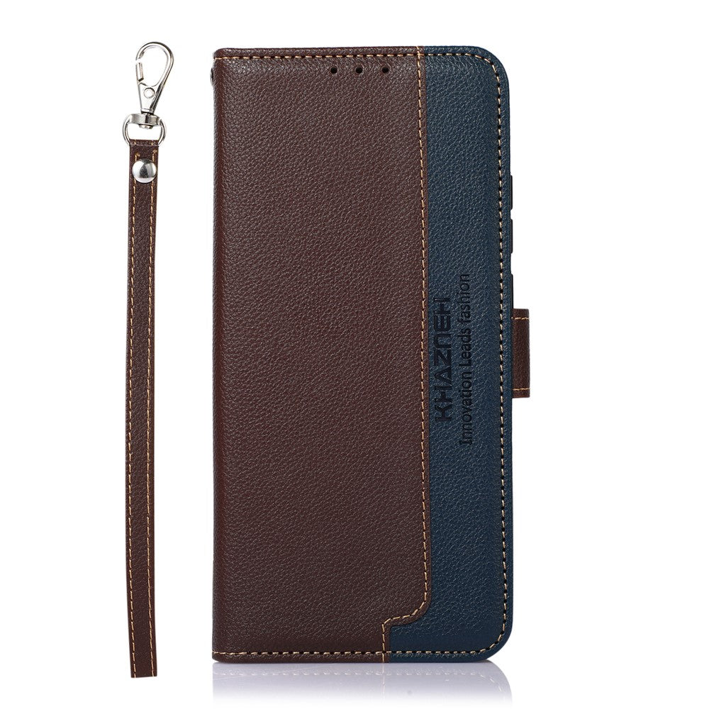 KHAZNEH For Motorola Edge 70 5G Case RFID Blocking Wallet Litchi Texture PU Leather Phone Cover with Strap - Brown