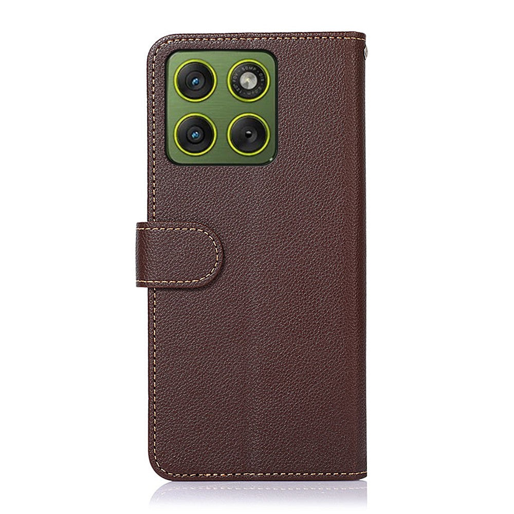 KHAZNEH For Motorola Edge 70 5G Case RFID Blocking Wallet Litchi Texture PU Leather Phone Cover with Strap - Brown