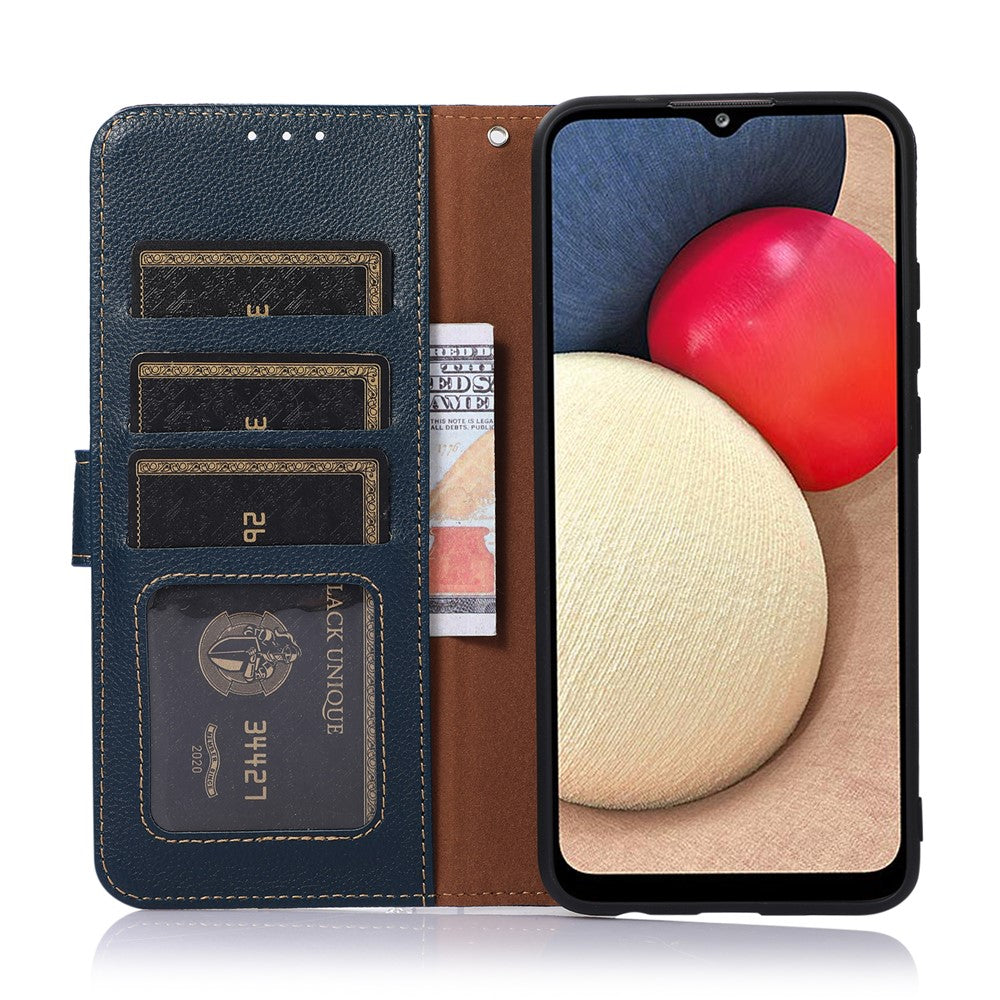 KHAZNEH For Motorola Edge 70 5G Case RFID Blocking Wallet Litchi Texture PU Leather Phone Cover with Strap - Blue