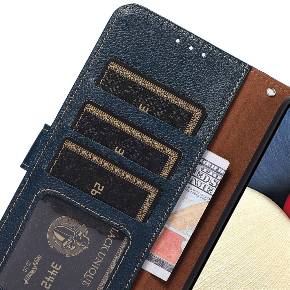 KHAZNEH For Motorola Edge 70 5G Case RFID Blocking Wallet Litchi Texture PU Leather Phone Cover with Strap - Blue