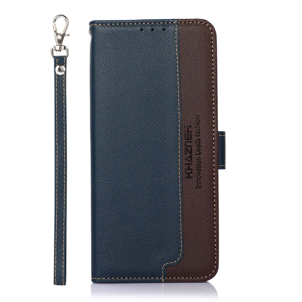 KHAZNEH For Motorola Edge 70 5G Case RFID Blocking Wallet Litchi Texture PU Leather Phone Cover with Strap - Blue