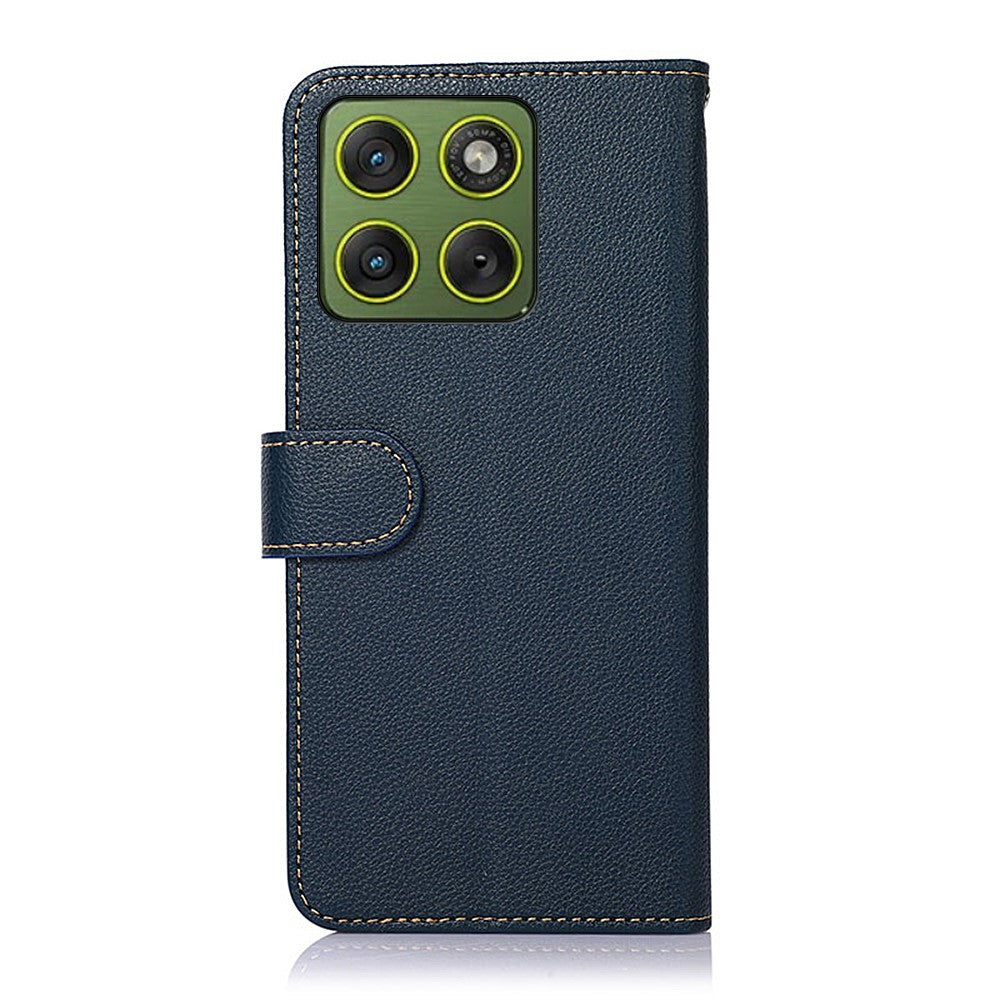 KHAZNEH For Motorola Edge 70 5G Case RFID Blocking Wallet Litchi Texture PU Leather Phone Cover with Strap - Blue