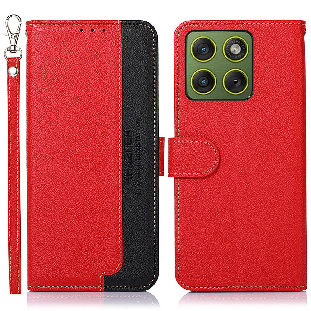 KHAZNEH For Motorola Edge 70 5G Case RFID Blocking Wallet Litchi Texture PU Leather Phone Cover with Strap - Red