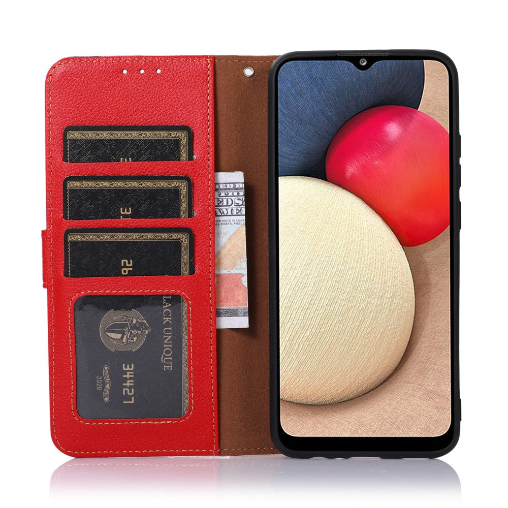 KHAZNEH For Motorola Edge 70 5G Case RFID Blocking Wallet Litchi Texture PU Leather Phone Cover with Strap - Red