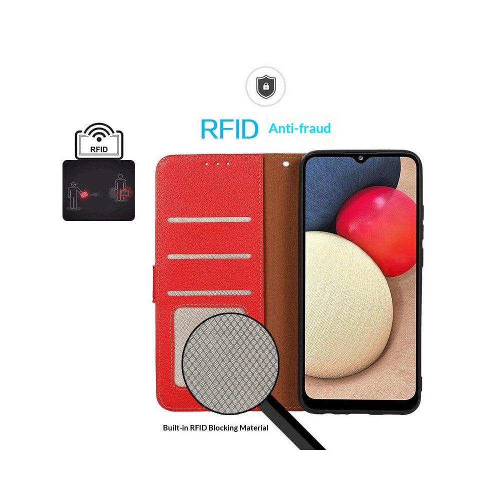 KHAZNEH For Motorola Edge 70 5G Case RFID Blocking Wallet Litchi Texture PU Leather Phone Cover with Strap - Red
