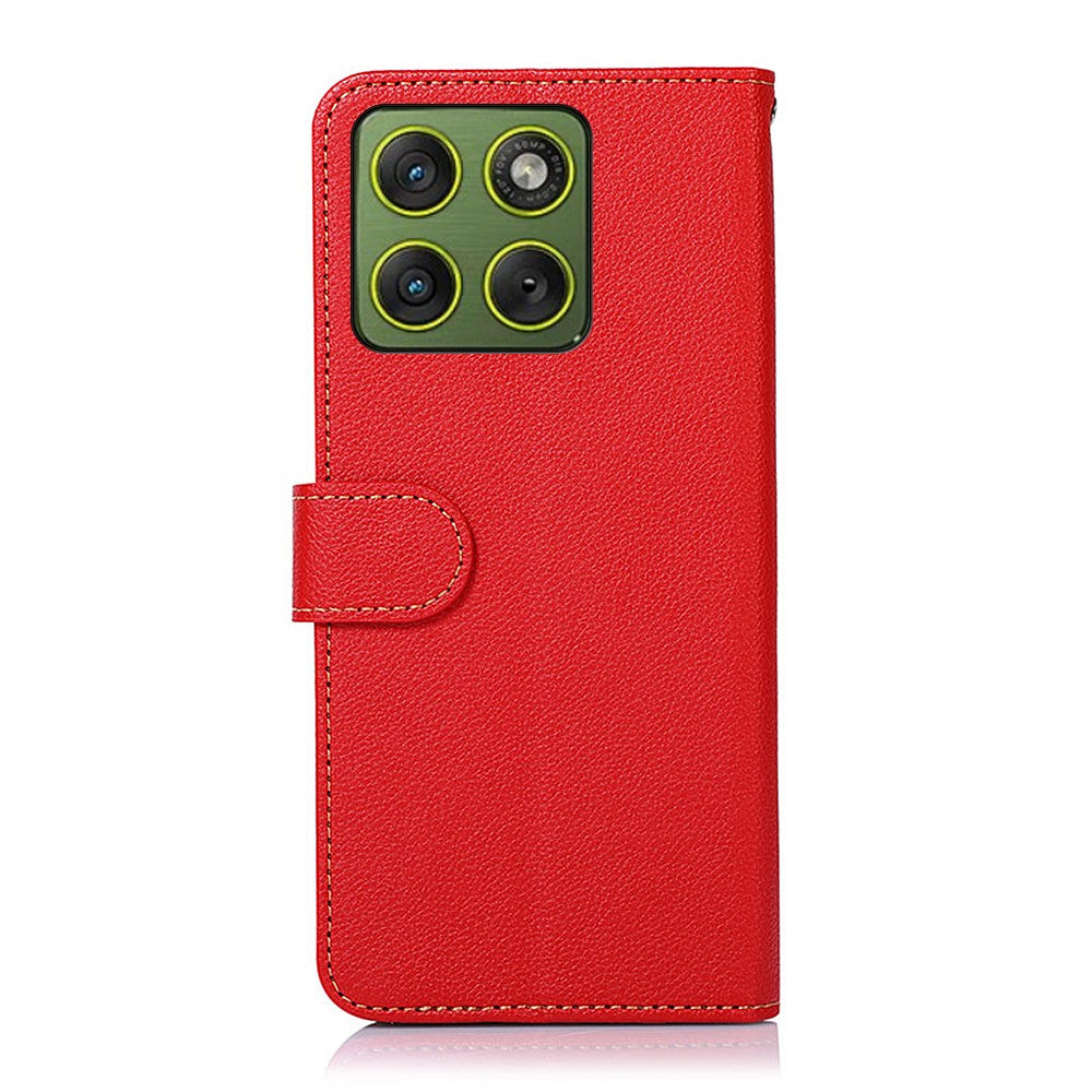 KHAZNEH For Motorola Edge 70 5G Case RFID Blocking Wallet Litchi Texture PU Leather Phone Cover with Strap - Red