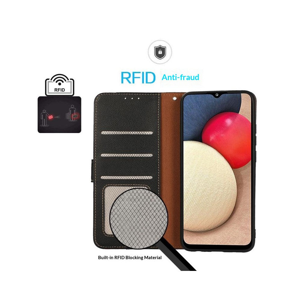 KHAZNEH For Motorola Edge 70 5G Case RFID Blocking Wallet Litchi Texture PU Leather Phone Cover with Strap - Black