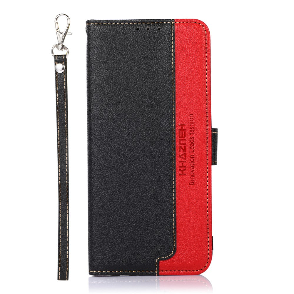 KHAZNEH For Motorola Edge 70 5G Case RFID Blocking Wallet Litchi Texture PU Leather Phone Cover with Strap - Black