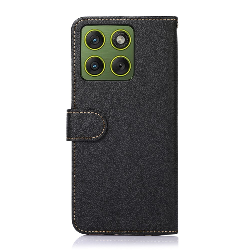 KHAZNEH For Motorola Edge 70 5G Case RFID Blocking Wallet Litchi Texture PU Leather Phone Cover with Strap - Black