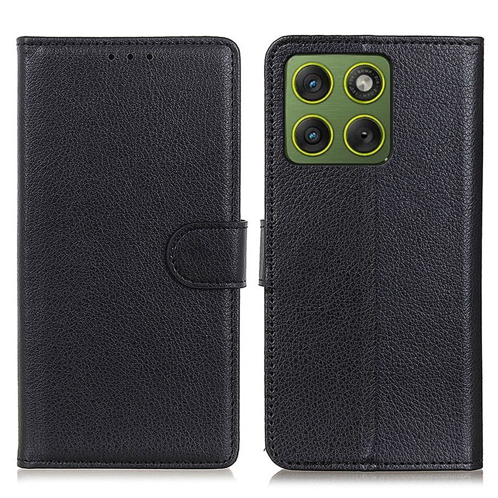 For Motorola Edge 70 5G Wallet Case PU Leather Phone Cover Litchi Texture - Black