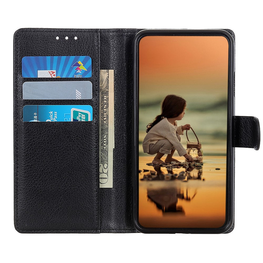 For Motorola Edge 70 5G Wallet Case PU Leather Phone Cover Litchi Texture - Black