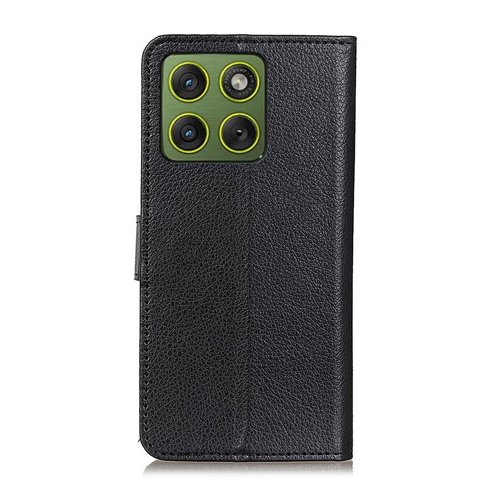 For Motorola Edge 70 5G Wallet Case PU Leather Phone Cover Litchi Texture - Black