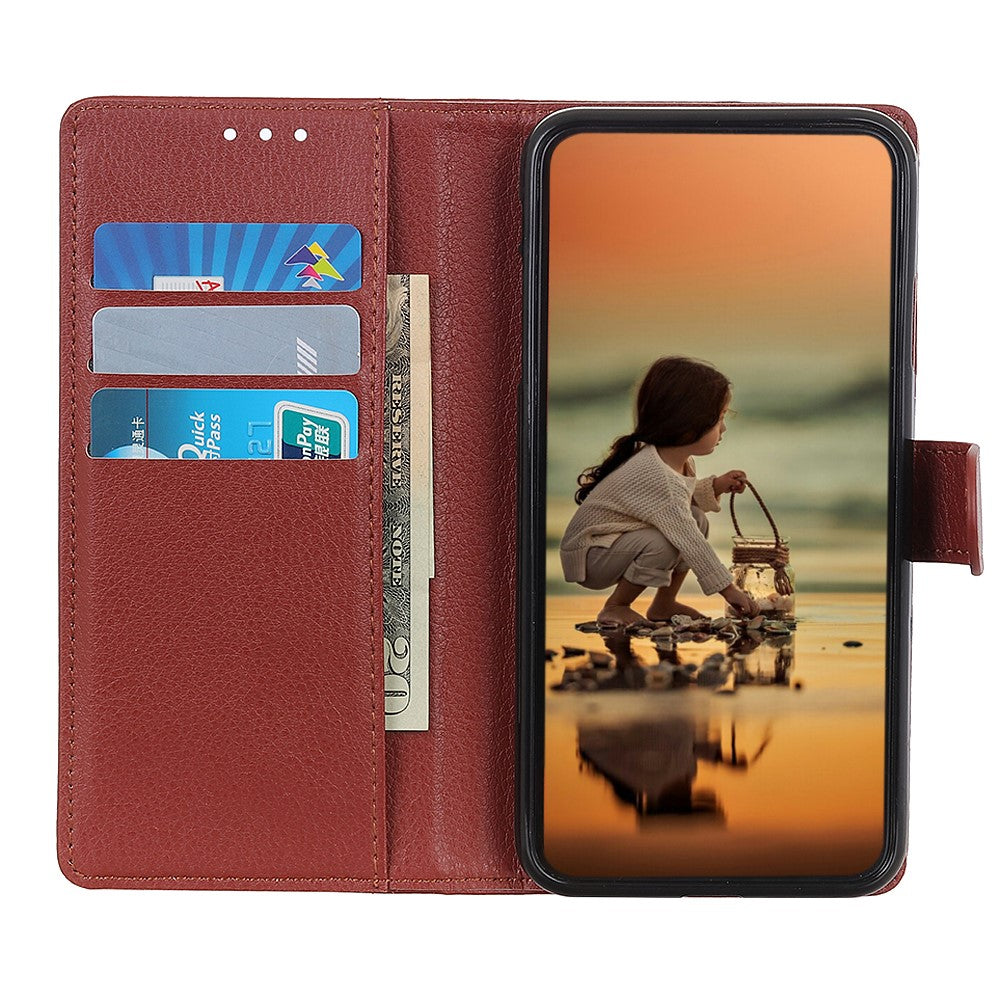 For Motorola Edge 70 5G Wallet Case PU Leather Phone Cover Litchi Texture - Brown