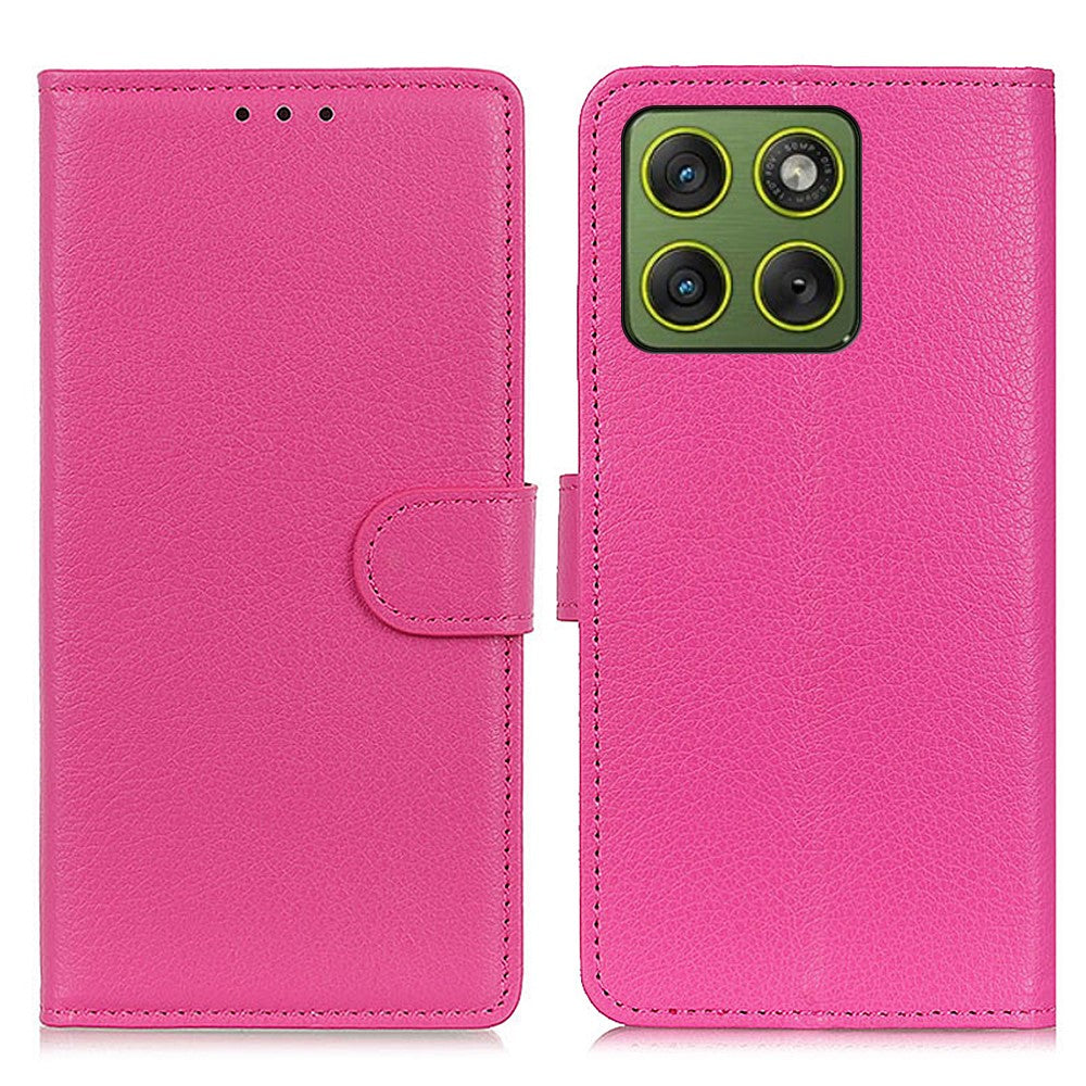 For Motorola Edge 70 5G Wallet Case PU Leather Phone Cover Litchi Texture - Rose