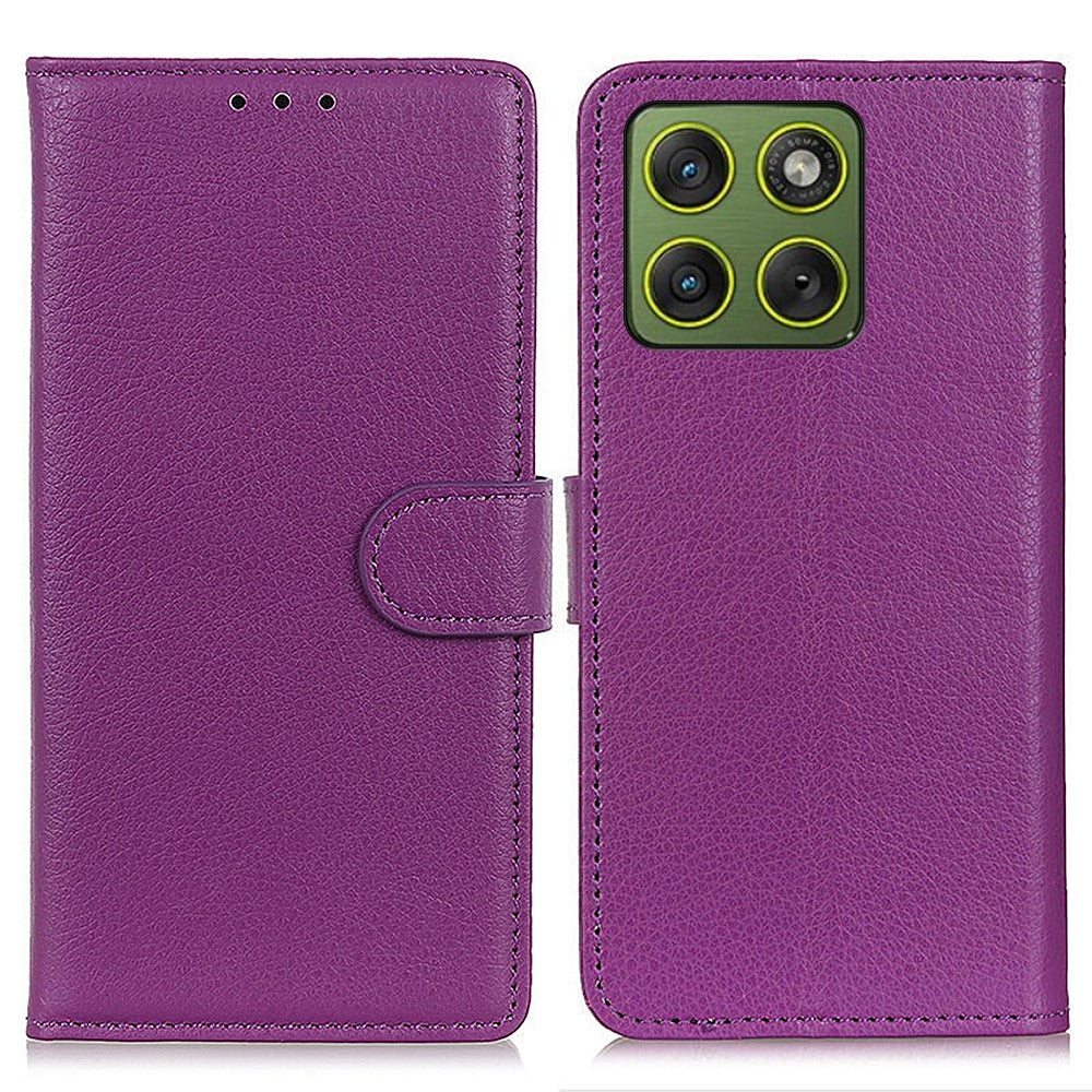 For Motorola Edge 70 5G Wallet Case PU Leather Phone Cover Litchi Texture - Purple