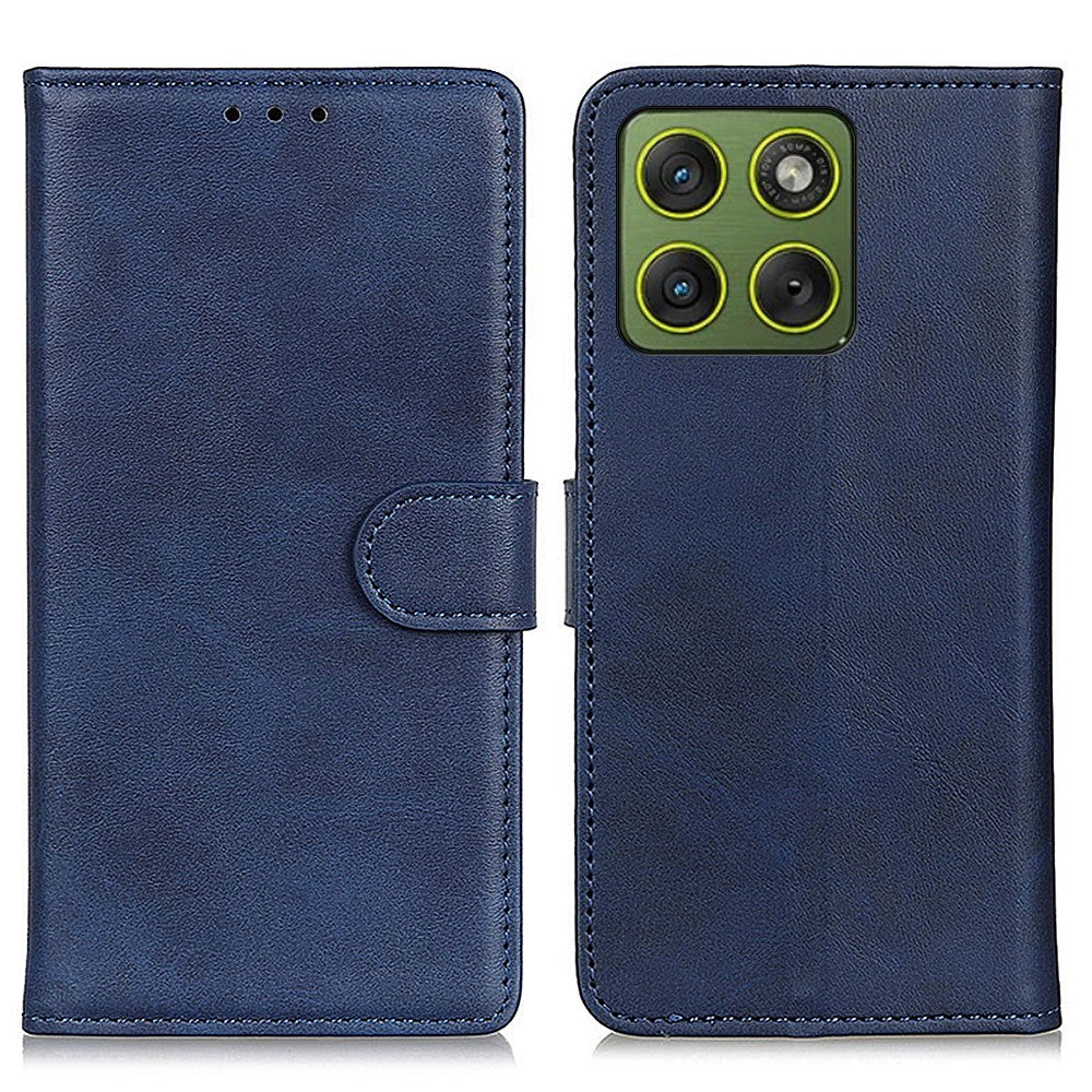 For Motorola Edge 70 5G Case Cowhide Texture Leather Wallet Stand Phone Cover - Blue