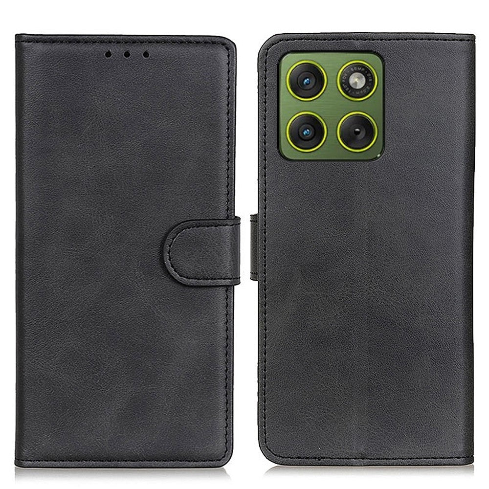 For Motorola Edge 70 5G Case Cowhide Texture Leather Wallet Stand Phone Cover - Black
