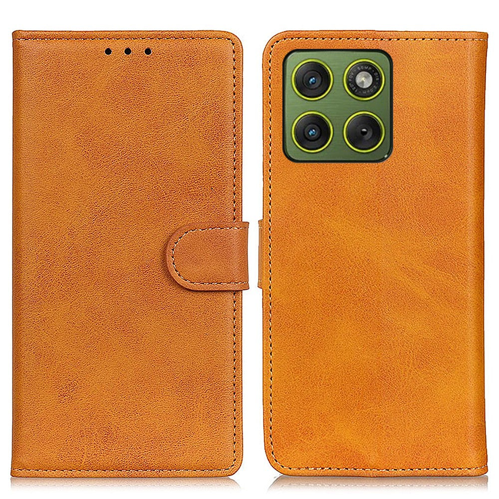 For Motorola Edge 70 5G Case Cowhide Texture Leather Wallet Stand Phone Cover - Brown