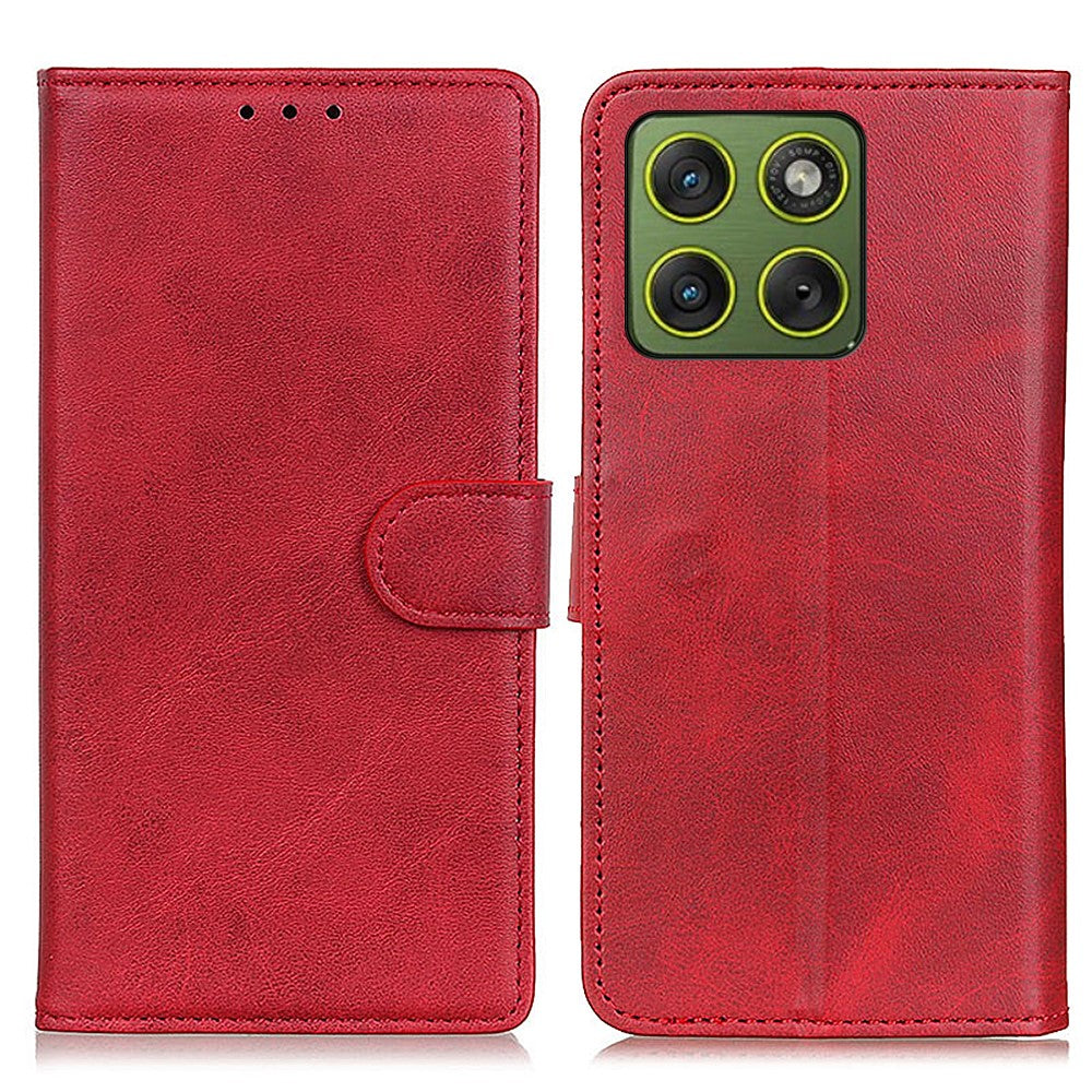 For Motorola Edge 70 5G Case Cowhide Texture Leather Wallet Stand Phone Cover - Red