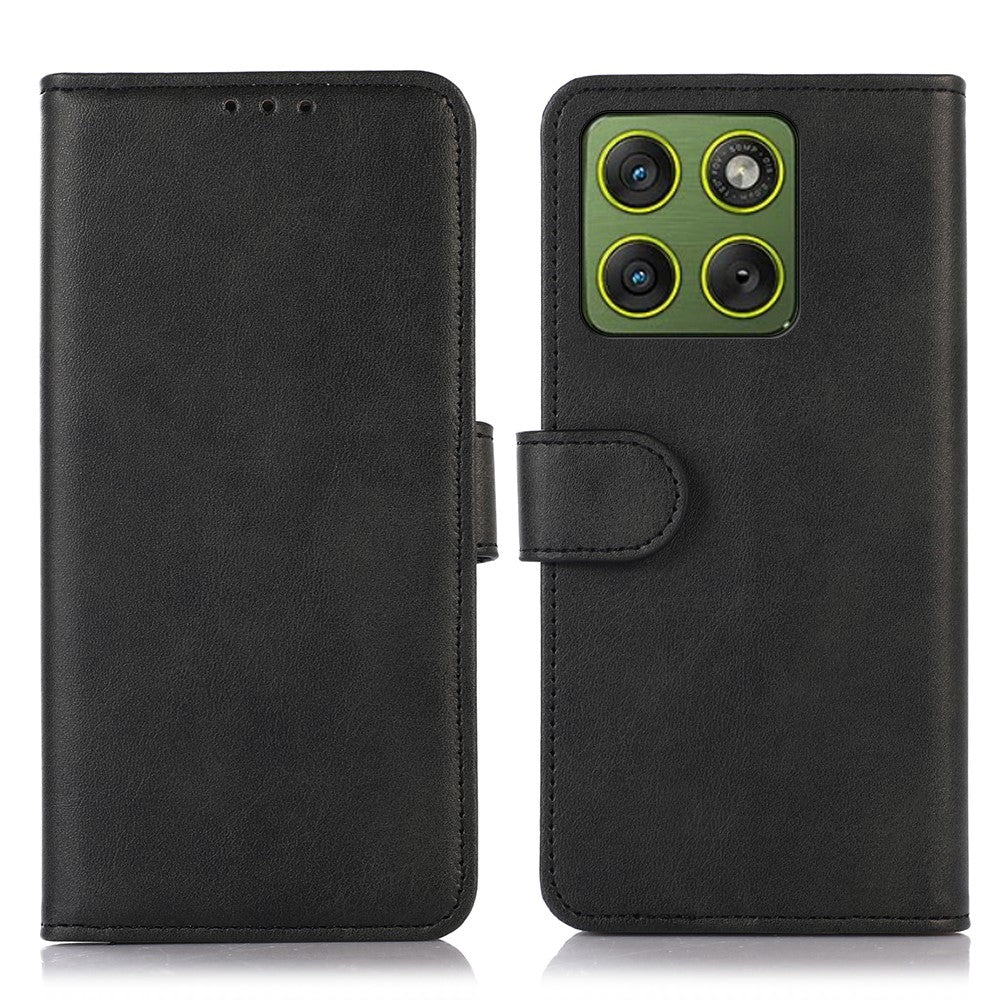 For Motorola Edge 70 5G Case Cowhide Texture Leather Wallet Phone Cover with Stand - Black
