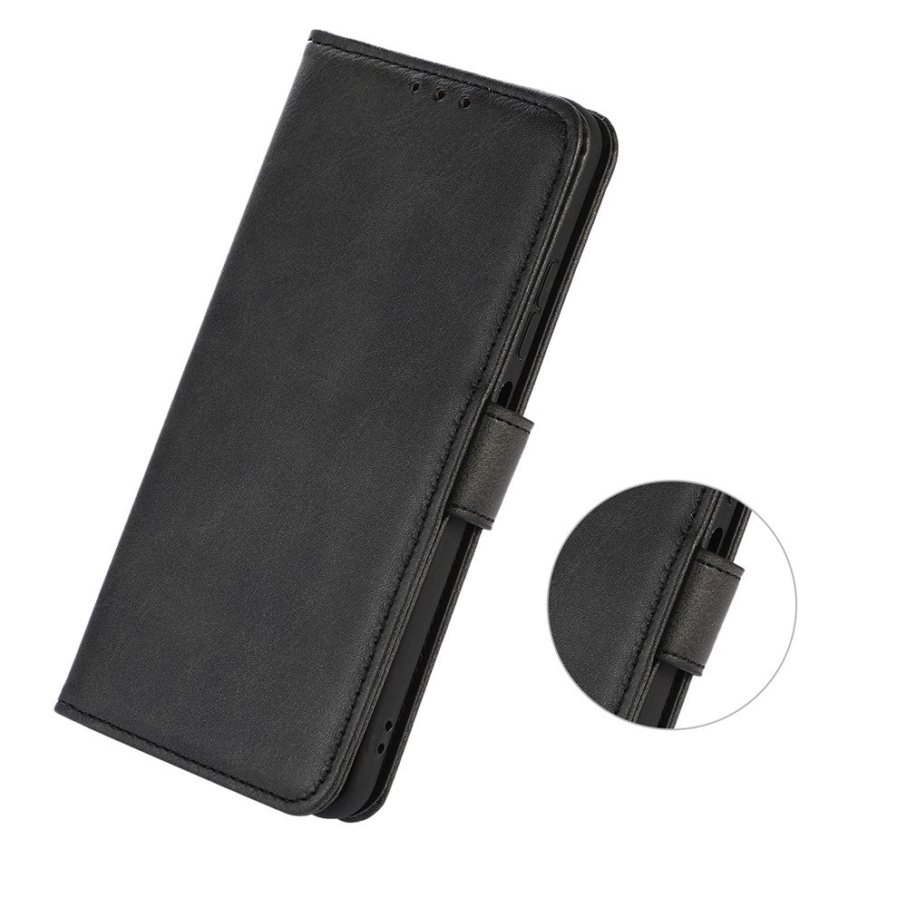 For Motorola Edge 70 5G Case Cowhide Texture Leather Wallet Phone Cover with Stand - Black