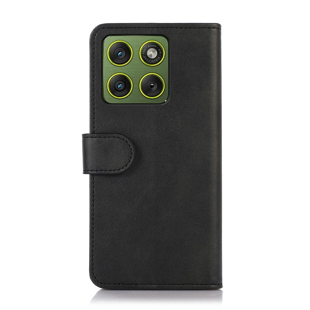 For Motorola Edge 70 5G Case Cowhide Texture Leather Wallet Phone Cover with Stand - Black