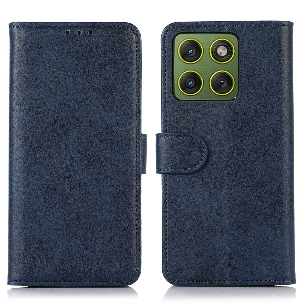 For Motorola Edge 70 5G Case Cowhide Texture Leather Wallet Phone Cover with Stand - Blue