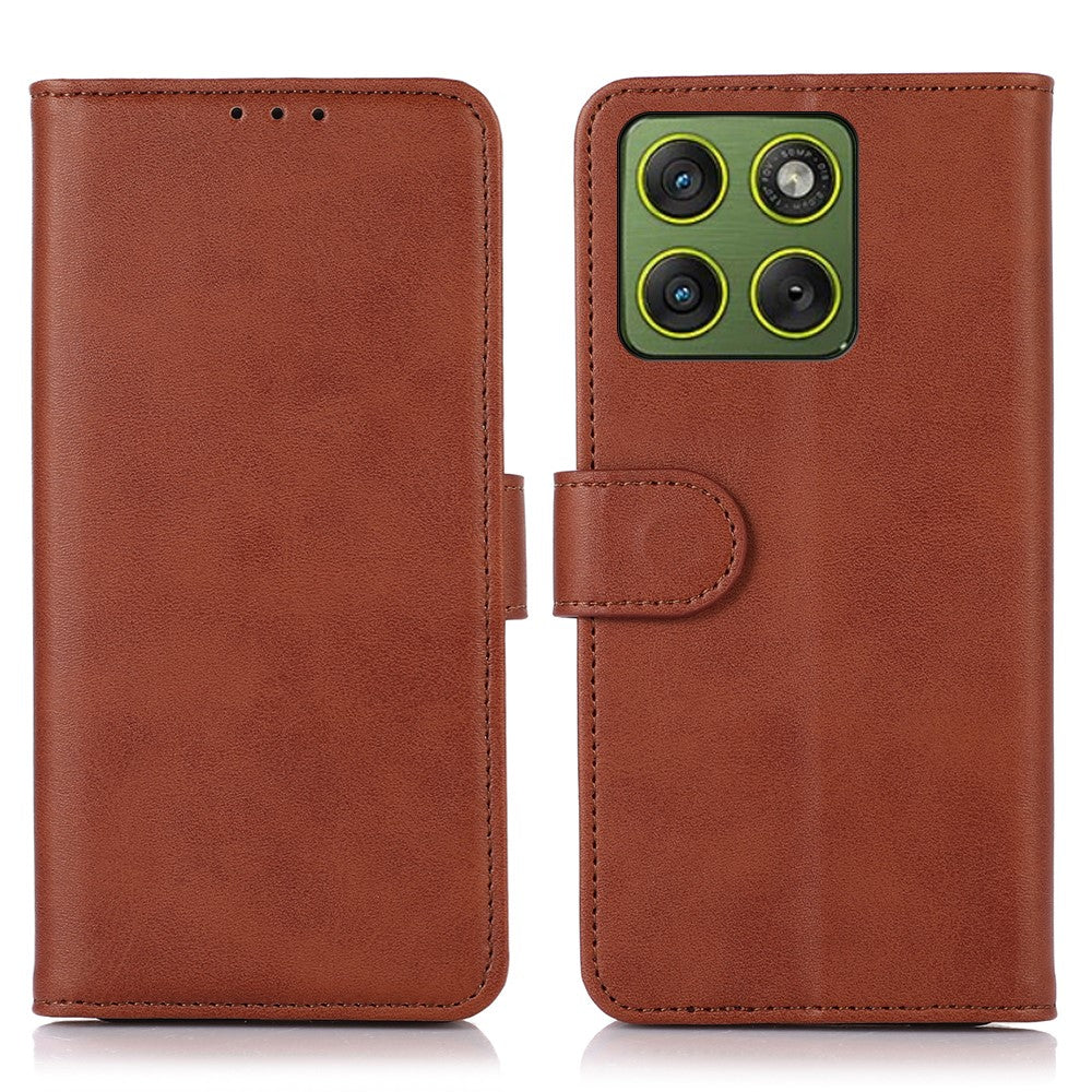 For Motorola Edge 70 5G Case Cowhide Texture Leather Wallet Phone Cover with Stand - Brown
