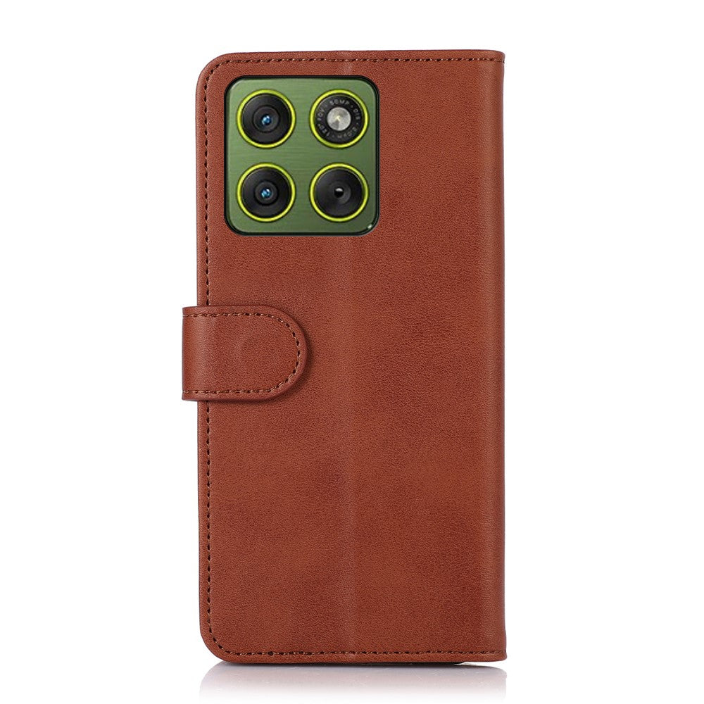 For Motorola Edge 70 5G Case Cowhide Texture Leather Wallet Phone Cover with Stand - Brown