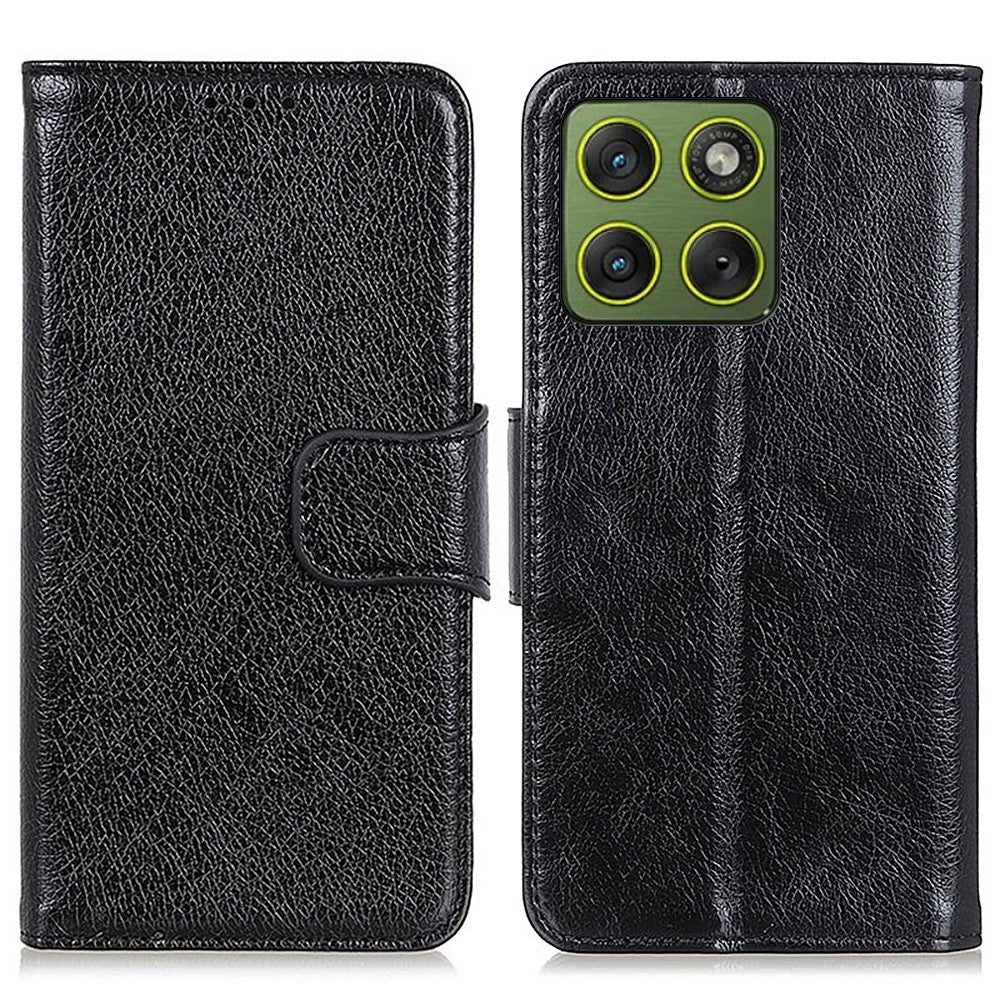 For Motorola Edge 70 5G Case Nappa Texture Split Leather Wallet Phone Cover - Black