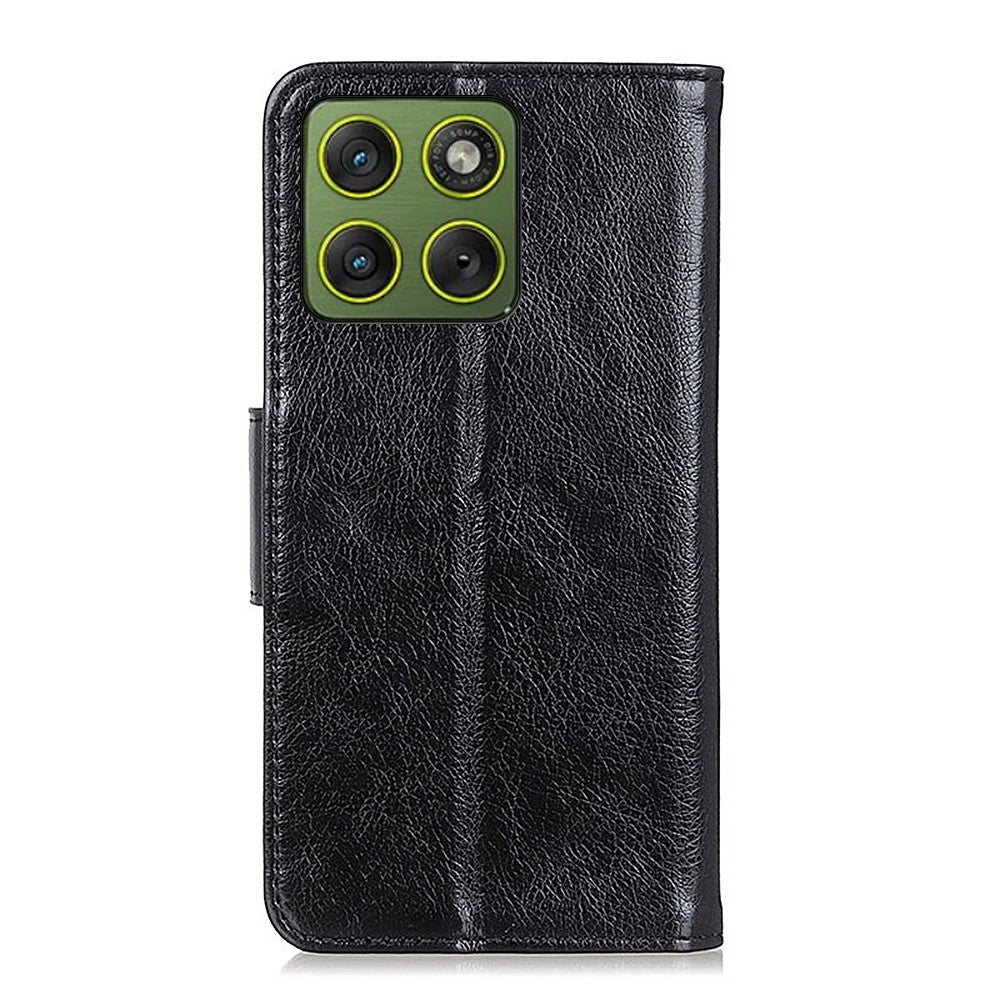 For Motorola Edge 70 5G Case Nappa Texture Split Leather Wallet Phone Cover - Black