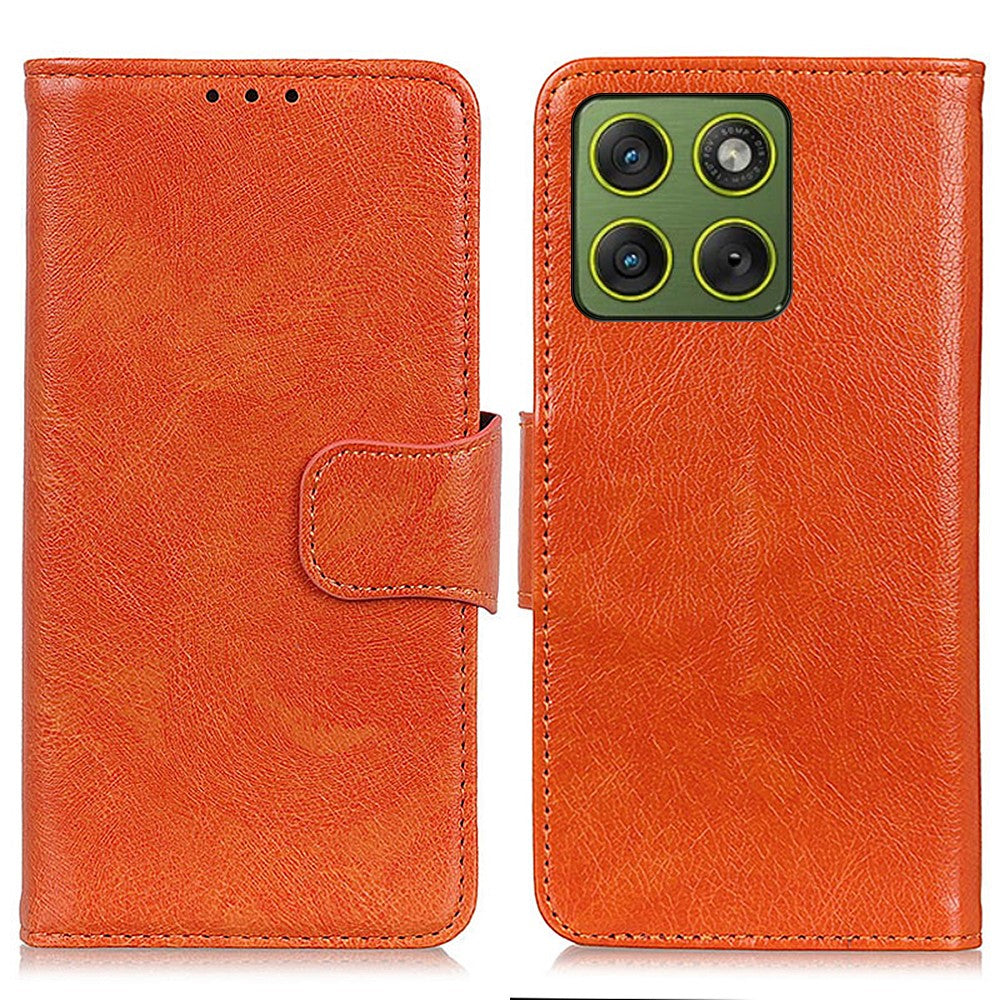 For Motorola Edge 70 5G Case Nappa Texture Split Leather Wallet Phone Cover - Orange