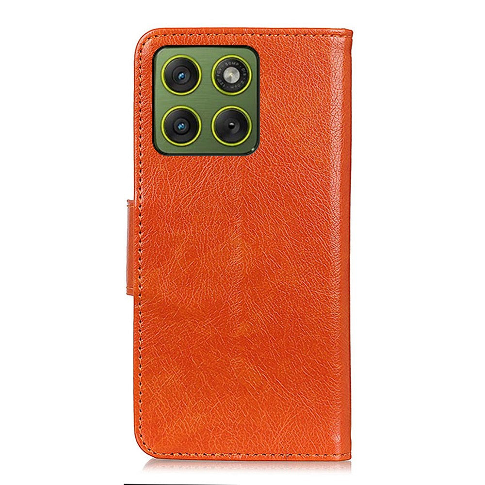 For Motorola Edge 70 5G Case Nappa Texture Split Leather Wallet Phone Cover - Orange