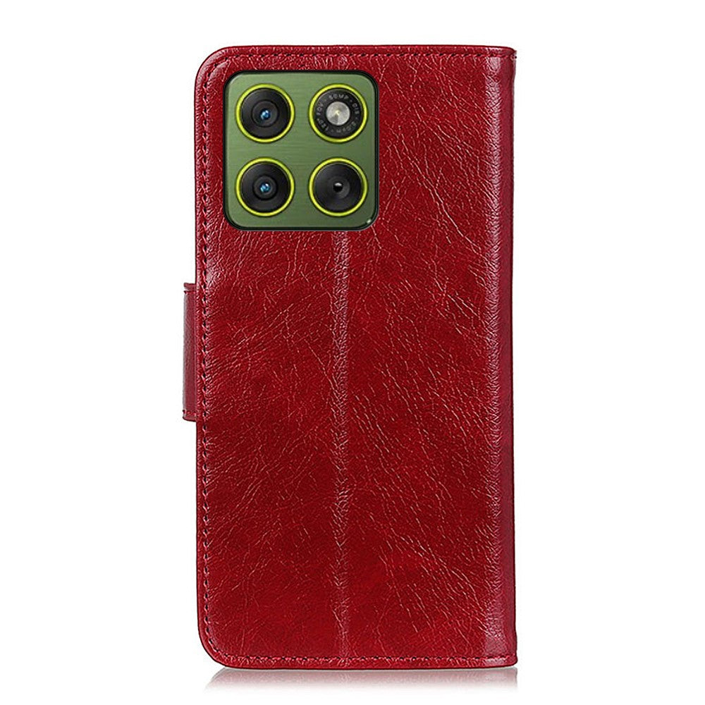 For Motorola Edge 70 5G Case Nappa Texture Split Leather Wallet Phone Cover - Red