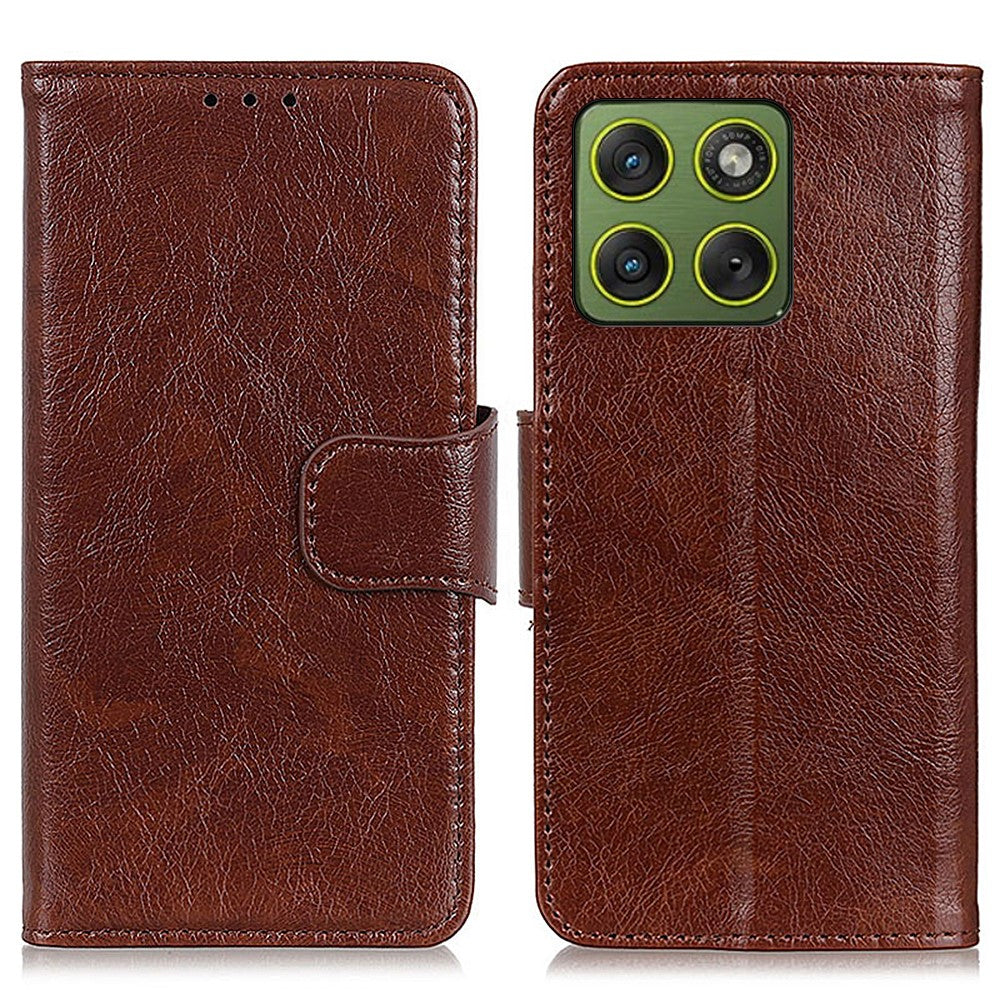 For Motorola Edge 70 5G Case Nappa Texture Split Leather Wallet Phone Cover - Brown