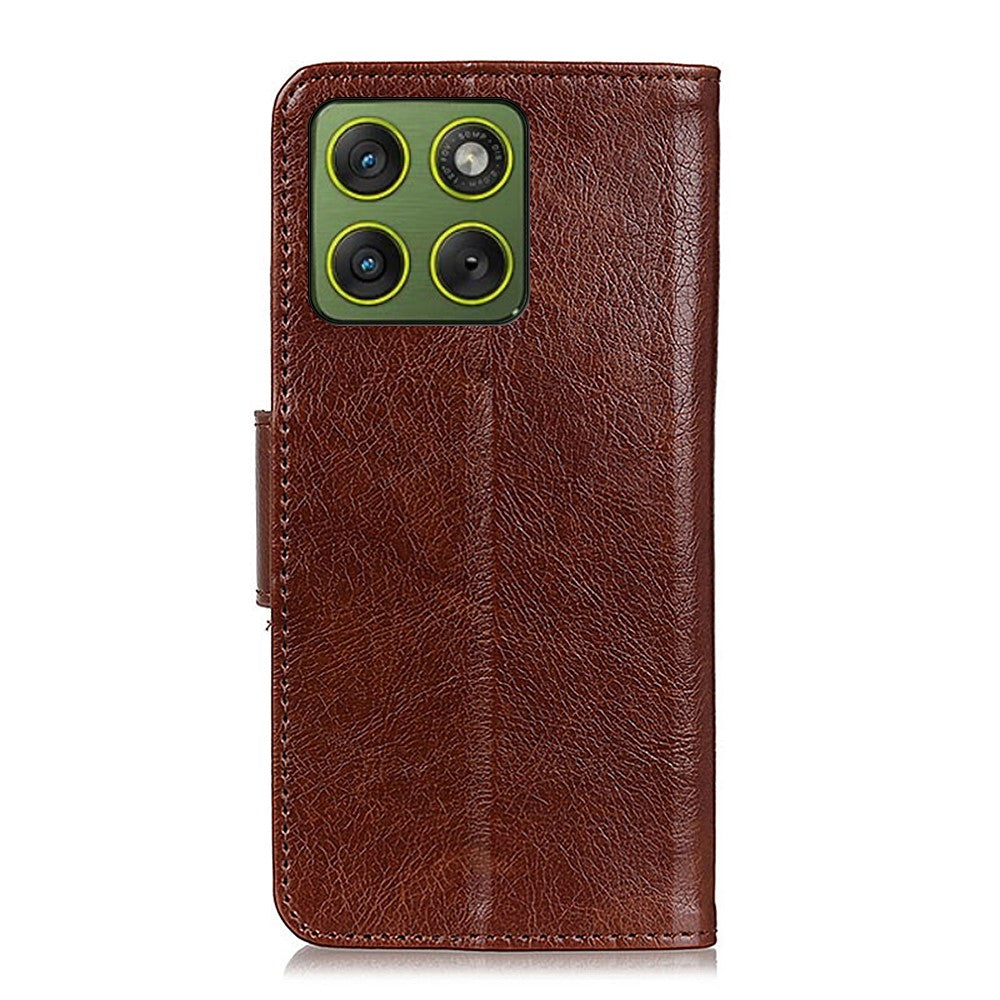 For Motorola Edge 70 5G Case Nappa Texture Split Leather Wallet Phone Cover - Brown