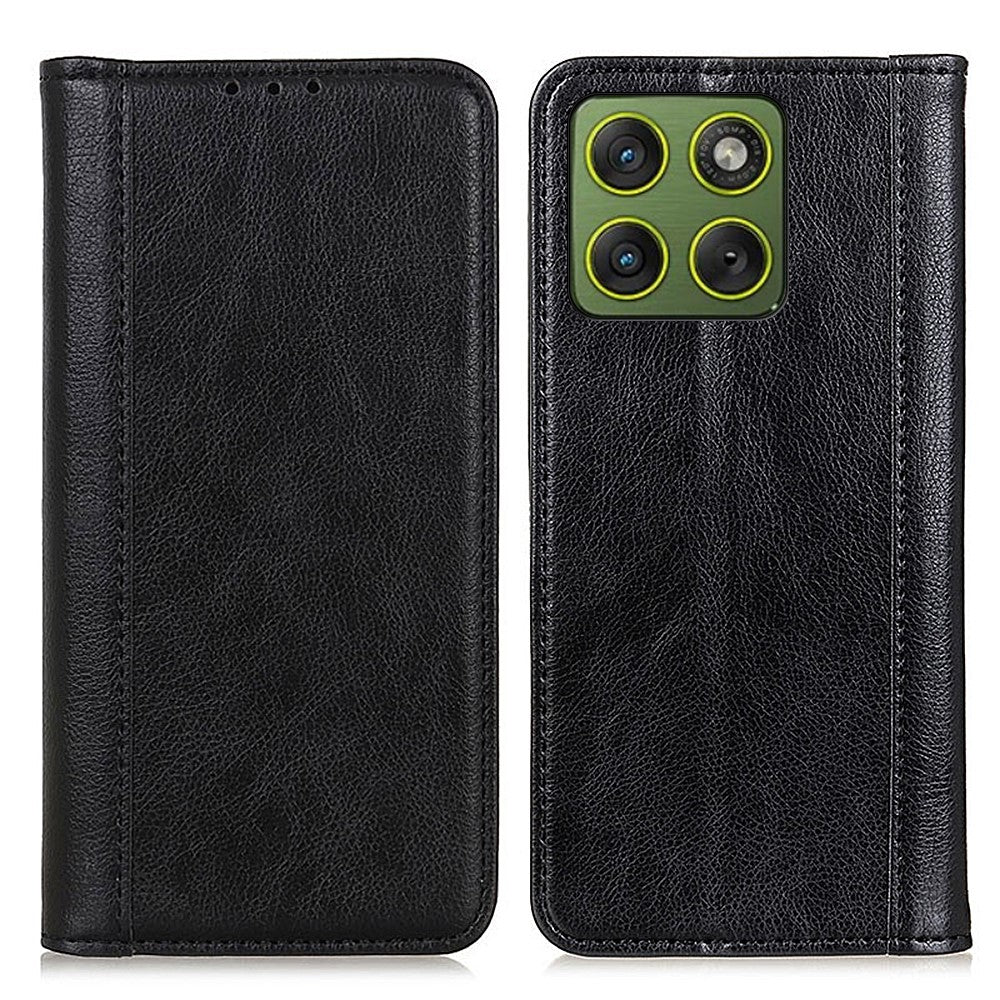 For Motorola Edge 70 5G Stand Case Split Leather Litchi Texture Wallet Phone Cover - Black